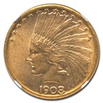 1908-D $10 Indian Gold Eagle No Motto MS-62 NGC