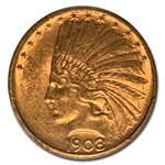 1908-D $10 Indian Gold Eagle No Motto MS-62 PCGS