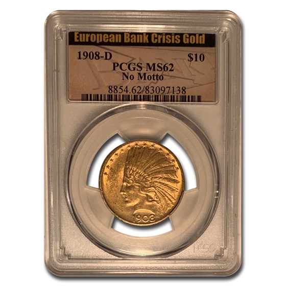 1908-D $10 Indian Gold Eagle No Motto MS-62 PCGS 1908-D $10 Indian Gold Eagle No Motto MS-62 PCGS