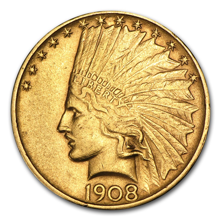 1908-D $10 Indian Gold Eagle No Motto XF