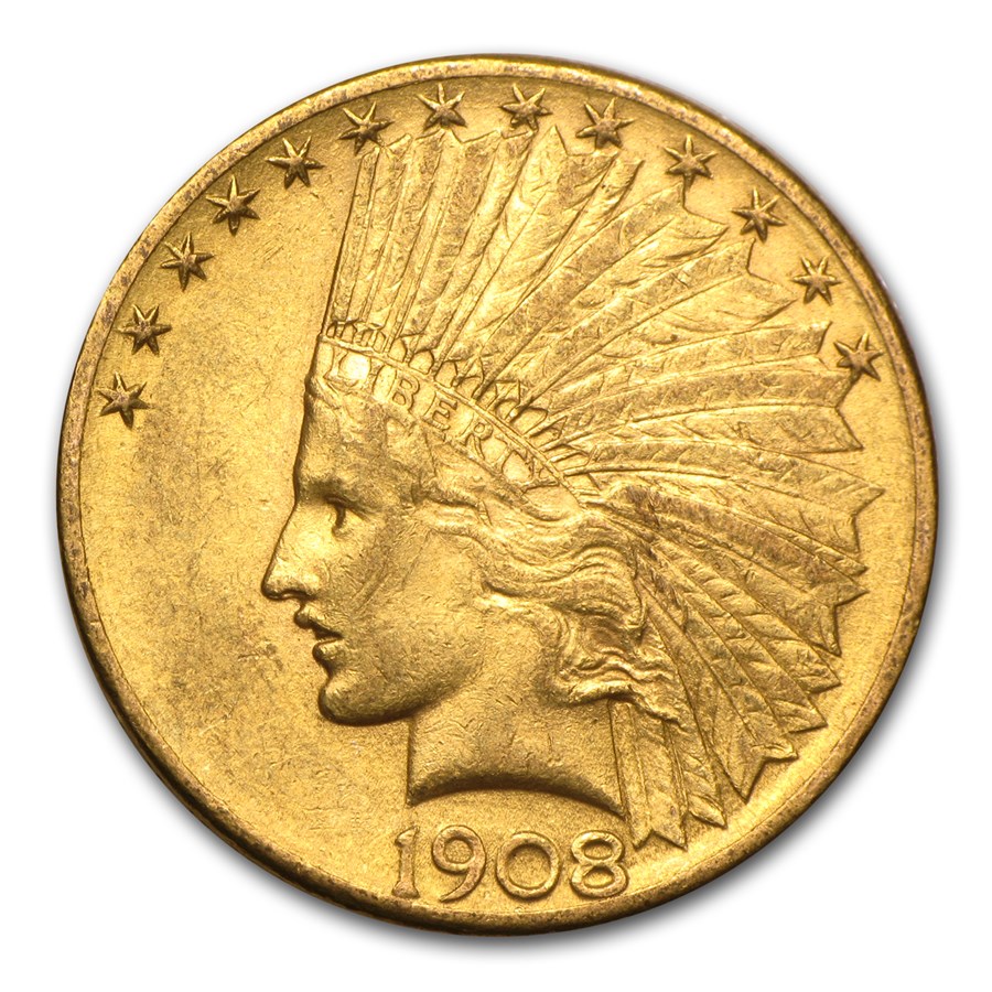 1908-D $10 Indian Gold Eagle w/Motto AU