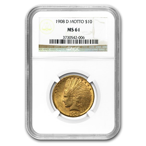 1908-D $10 Indian Gold Eagle w/Motto MS-61 NGC 1908-D $10 Indian Gold Eagle w/Motto MS-61 NGC