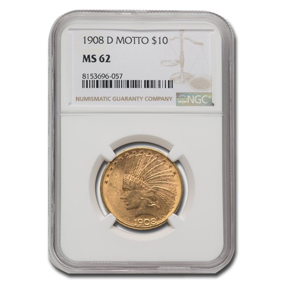 1908-D $10 Indian Gold Eagle w/Motto MS-62 NGC 1908-D $10 Indian Gold Eagle w/Motto MS-62 NGC