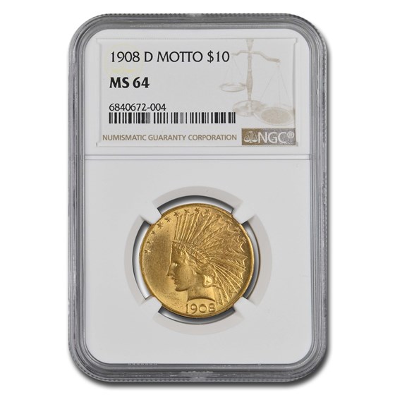 1908-D $10 Indian Gold Eagle w/Motto MS-64 NGC