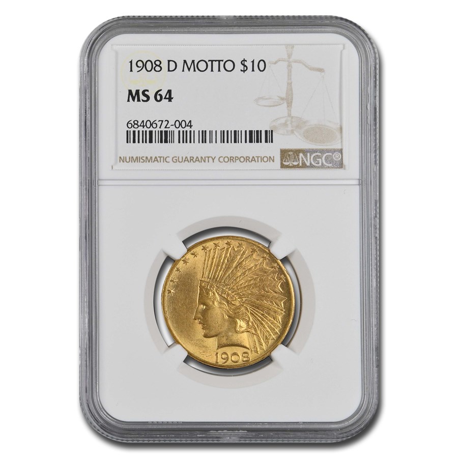 1908-D $10 Indian Gold Eagle w/Motto MS-64 NGC