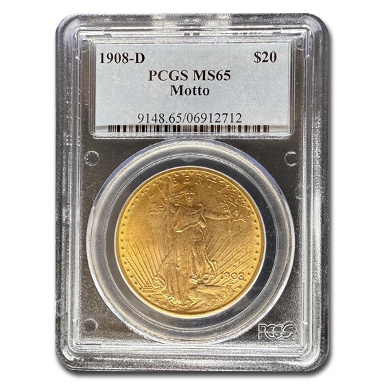 1908-D $20 Saint-Gaudens Gold Double Eagle w/Motto MS-65 PCGS 1908-D $20 Saint-Gaudens Gold Double Eagle w/Motto MS-65 PCGS