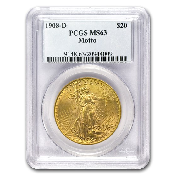 1908-D $20 Saint-Gaudens Gold w/Motto MS-63 PCGS 1908-D $20 Saint-Gaudens Gold w/Motto MS-63 PCGS