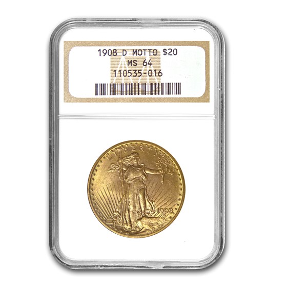 1908-D $20 Saint-Gaudens Gold w/Motto MS-64 NGC 1908-D $20 Saint-Gaudens Gold w/Motto MS-64 NGC