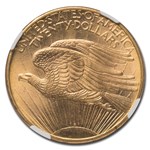 1908-D $20 St Gaudens Gold Double Eagle No Motto MS-65 NGC