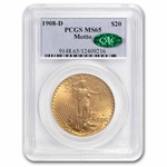 1908-D $20 St Gaudens Gold Double Eagle w/Motto MS-65 PCGS CAC