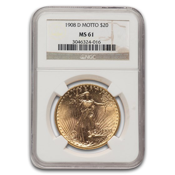 1908-D $20 St Gaudens Gold w/Motto MS-61 NGC