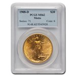 1908-D $20 St Gaudens Gold w/Motto MS-62 PCGS