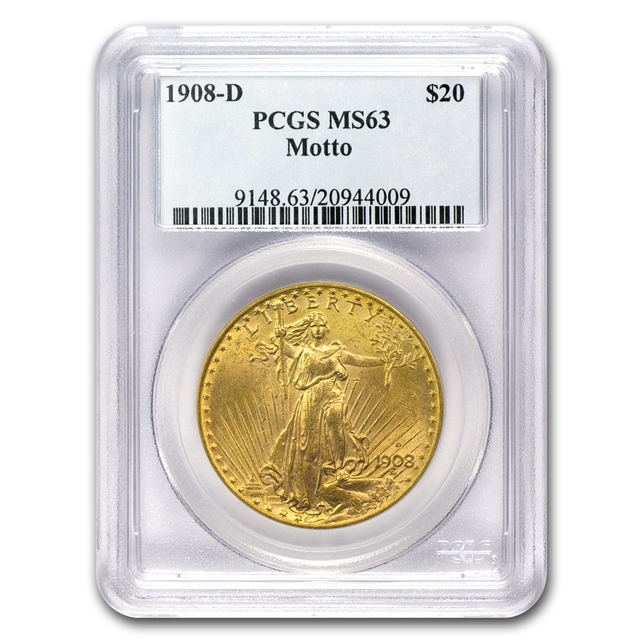 1908-D $20 St Gaudens Gold w/Motto MS-63 PCGS