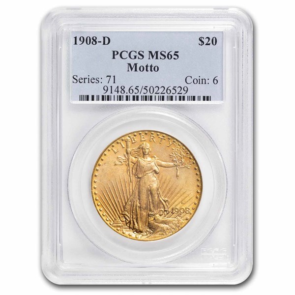 Buy 1908-D $20 St Gaudens Gold w/Motto MS-65 PCGS | APMEX