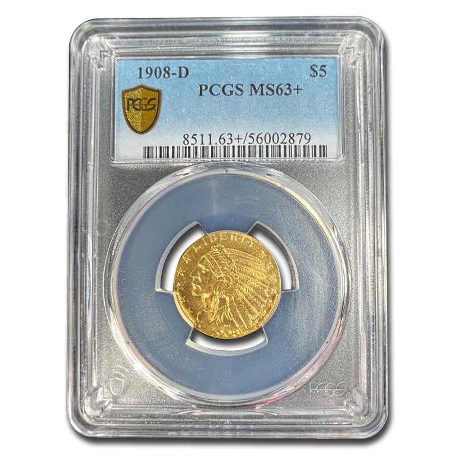 1908-D $5 Indian Gold Half Eagle MS-63+ PCGS