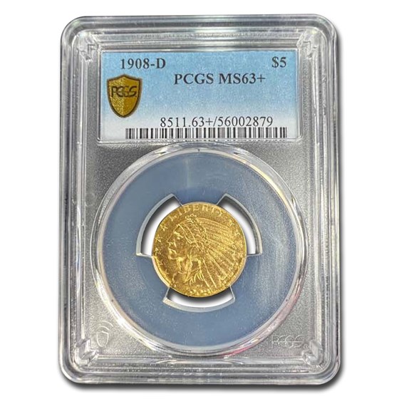 1908-D $5 Indian Gold Half Eagle MS-63+ PCGS 1908-D $5 Indian Gold Half Eagle MS-63+ PCGS