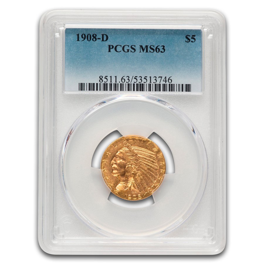 1908-D $5 Indian Gold Half Eagle MS-63 PCGS