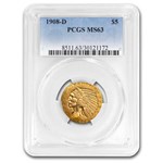 1908-D $5 Indian Gold Half Eagle MS-63 PCGS