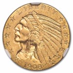 1908-D $5 Indian Gold Half Eagle MS-64 NGC