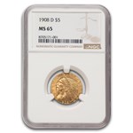 1908-D $5 Indian Gold Half Eagle MS-65 NGC