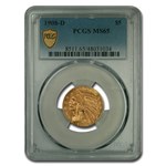 1908-D $5 Indian Gold Half Eagle MS-65 PCGS