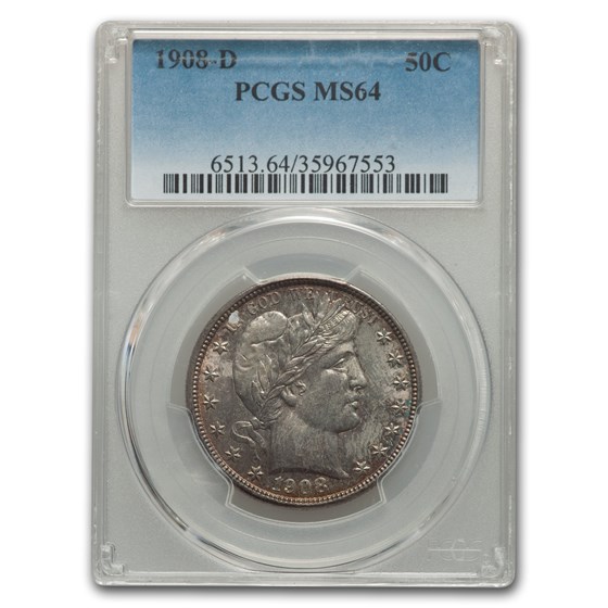 1908-D Barber Half Dollar MS-64 PCGS 1908-D Barber Half Dollar MS-64 PCGS