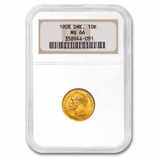 1908 Denmark Gold 10 Kroner Frederik VIII MS-66 NGC 1908 Denmark Gold 10 Kroner Frederik VIII MS-66 NGC