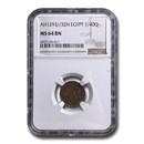 1908 Egypt 1/40 Qirsh MS-64 NGC (Brown)