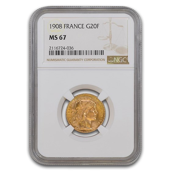 1908 France Gold 20 Francs MS-67 NGC