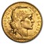 1908 France Gold 20 Francs Rooster BU