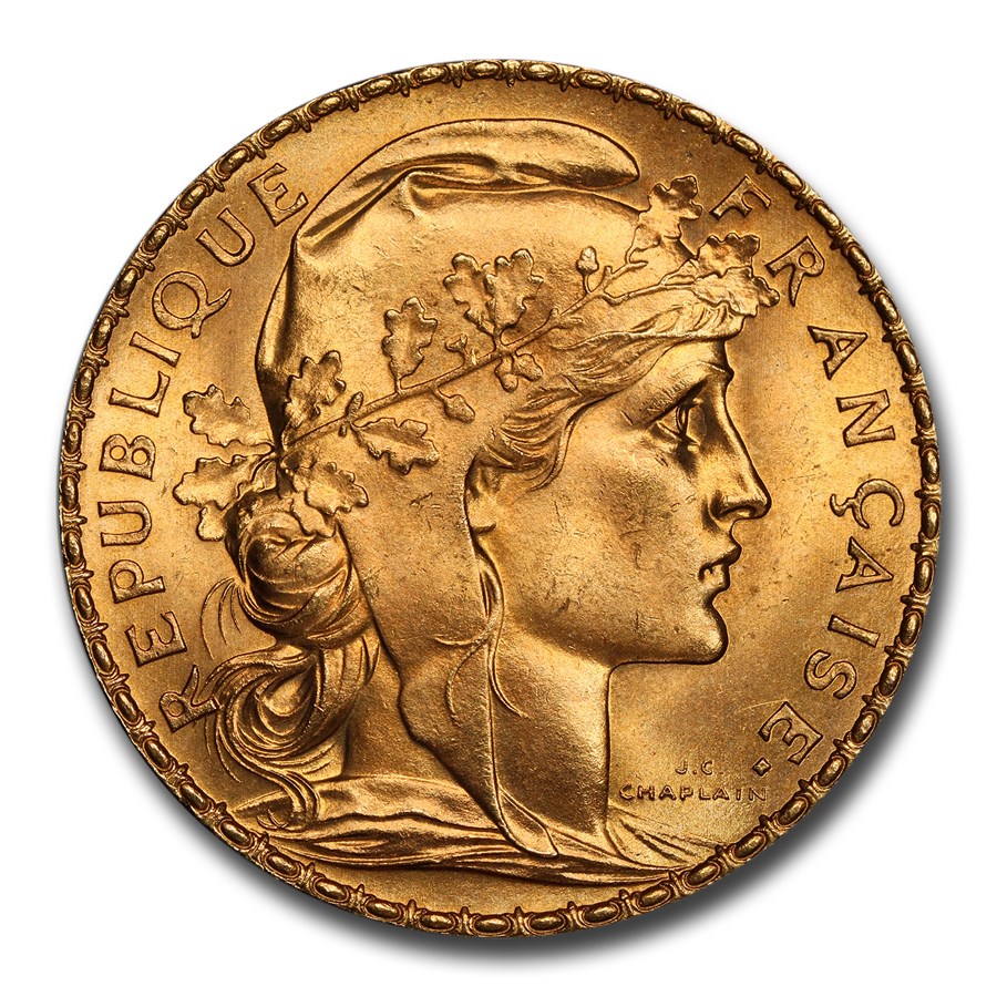 1908 France Gold 20 Francs Rooster MS-66 PCGS