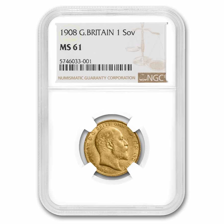 Buy 1908 Great Britain Gold Sovereign Edward VII MS-61 NGC | APMEX