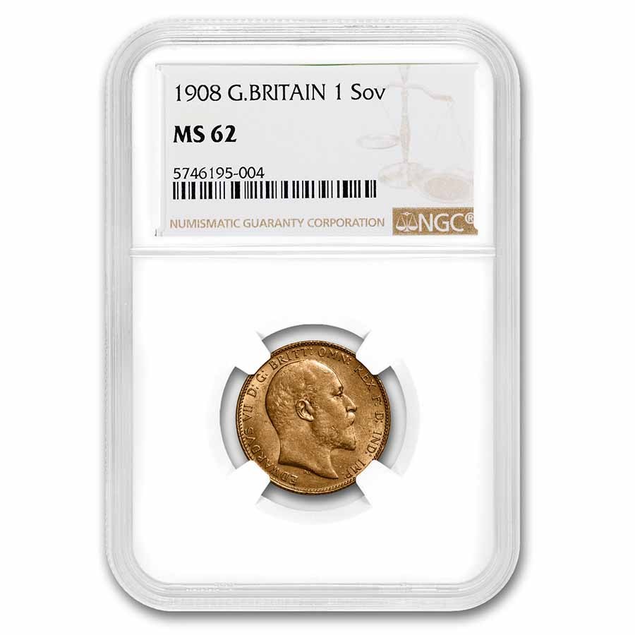 Buy 1908 Great Britain Gold Sovereign Edward VII MS-62 NGC | APMEX