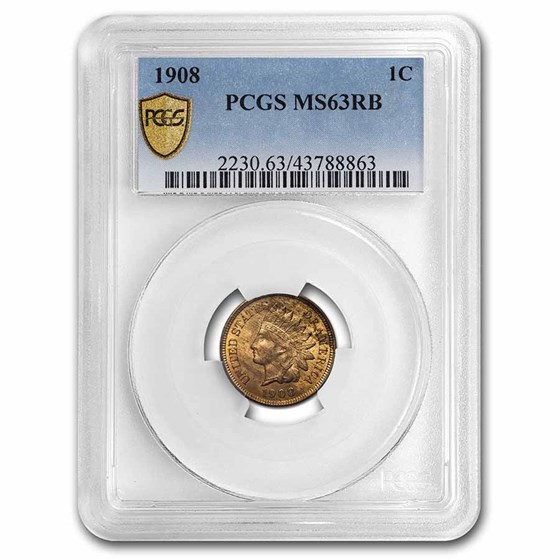 1908 Indian Head Cent MS-63 PCGS (Red/Brown)