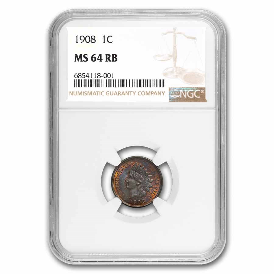 1908 Indian Head Cent MS-64 NGC (Red/Brown)