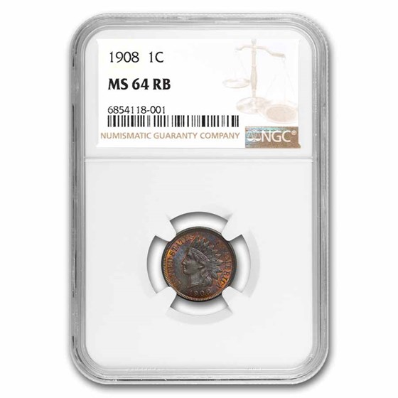 1908 Indian Head Cent MS-64 NGC (Red/Brown) 1908 Indian Head Cent MS-64 NGC (Red/Brown)