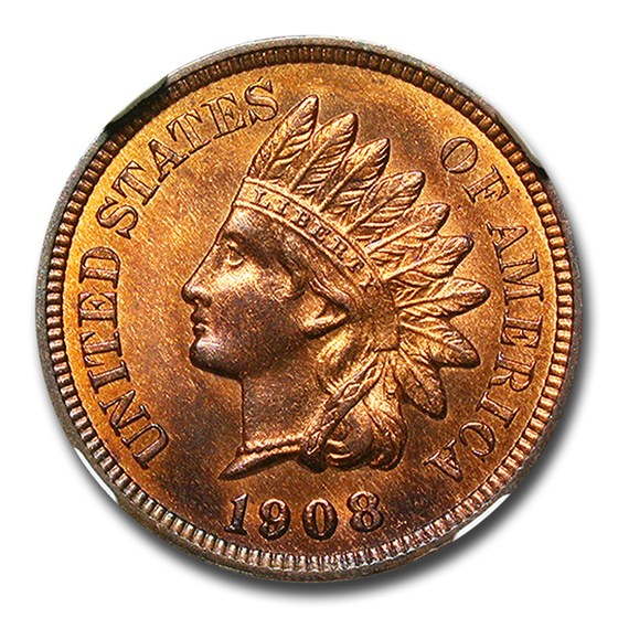 1908 Indian Head Cent MS-66 NGC (Red/Brown)