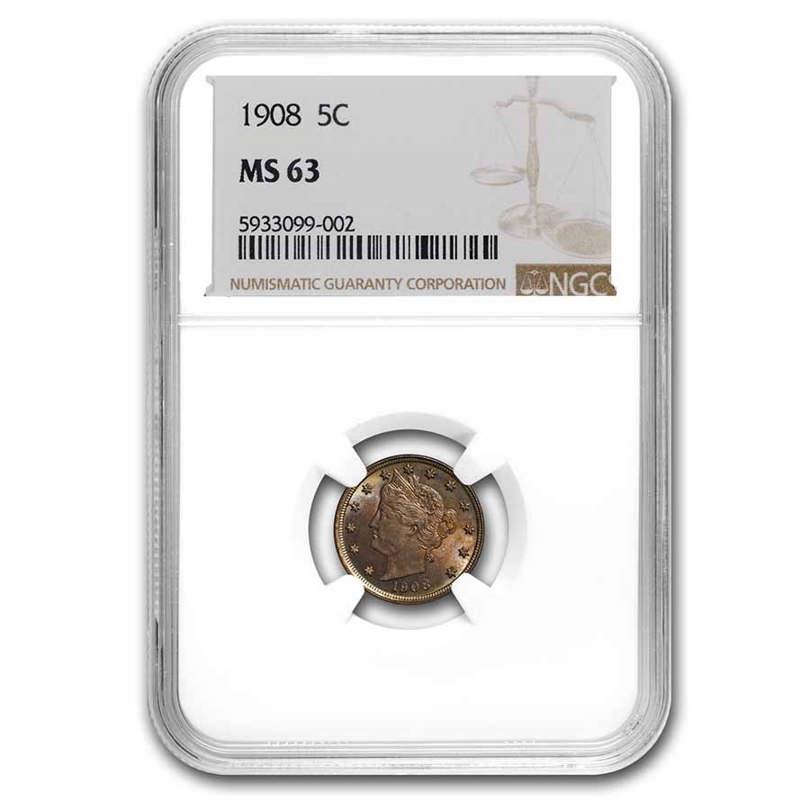 1908 Liberty Head V Nickel MS-63 NGC (Beautifully Toned)