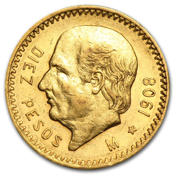 1908 Mexico Gold 10 Pesos AU