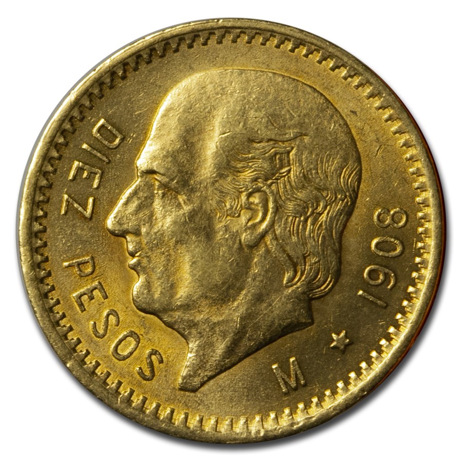 1908 Mexico Gold 10 Pesos BU