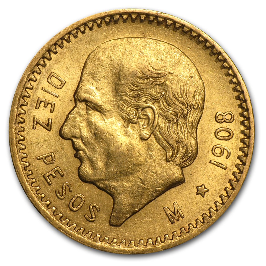 1908 Mexico Gold 10 Pesos XF