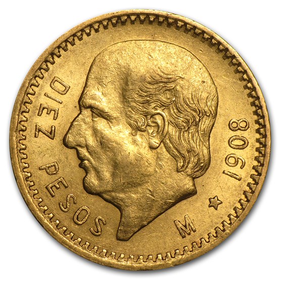 1908 Mexico Gold 10 Pesos XF 1908 Mexico Gold 10 Pesos XF