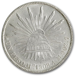 Buy 1908-Mo AM Mexico Silver Peso AU KM#409.2 | APMEX