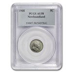 1908 Newfoundland Silver 5 Cents Edward VII AU-58 PCGS