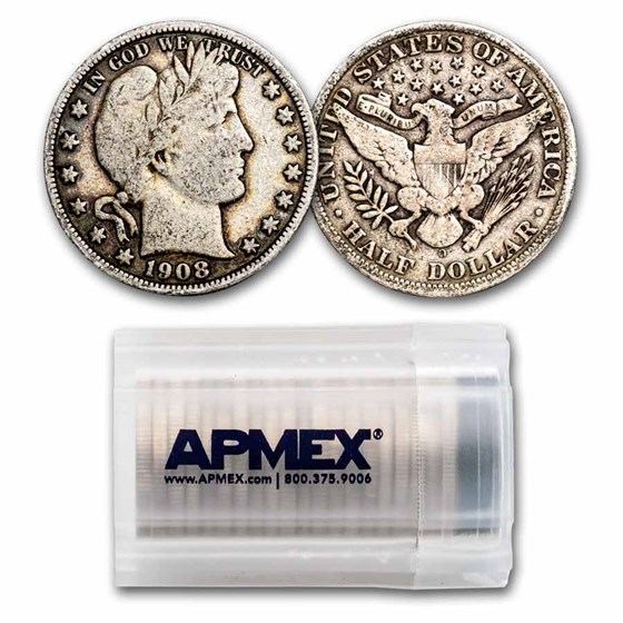 1908-O Barber Half Dollar 20-Coin Roll Avg Circ 1908-O Barber Half Dollar 20-Coin Roll Avg Circ