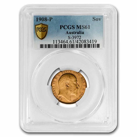 1908-P Australia Gold Sovereign Edward VII MS-61 PCGS 1908-P Australia Gold Sovereign Edward VII MS-61 PCGS