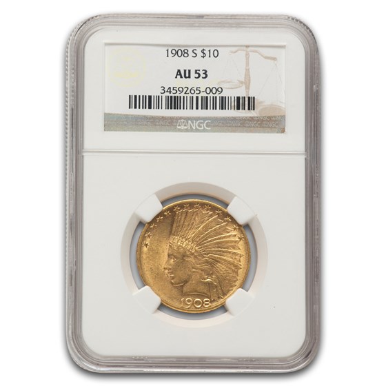 1908-S $10 Indian Gold Eagle AU-53 NGC