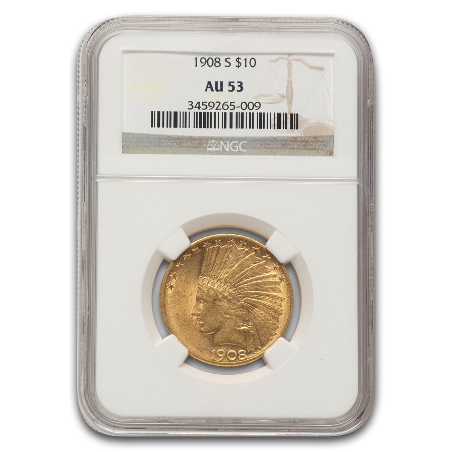 1908-S $10 Indian Gold Eagle AU-53 NGC