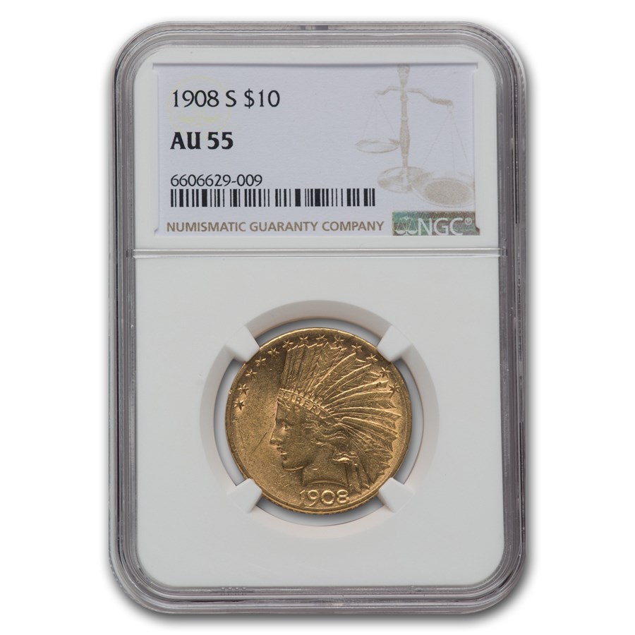 1908-S $10 Indian Gold Eagle AU-55 NGC