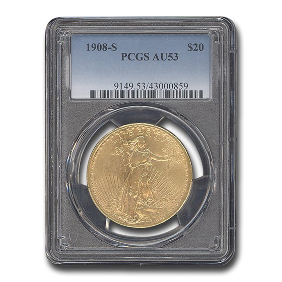 1908-S $20 Saint-Gaudens Gold Double Eagle AU-53 PCGS 1908-S $20 Saint-Gaudens Gold Double Eagle AU-53 PCGS